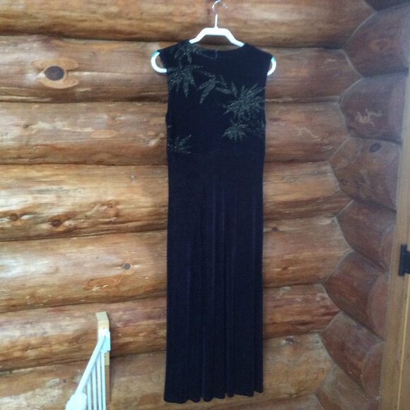 Vintage Black Whimsigoth Sleeveless Liquid Fabric Metallic Maxi Dress Size 14 - Picture 2 of 4